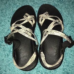 Gray and Tan Chacos